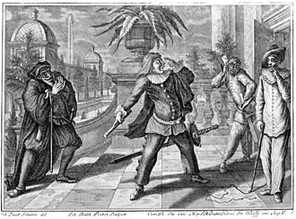 Представление Итальянской комедии, гравюра XVII в.