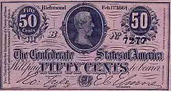 50 центов КША образца 1864 года с изображением бюста Дэвиса