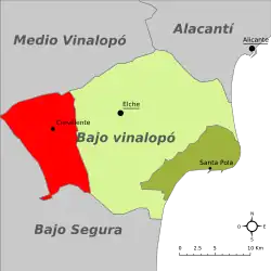 Расположение муниципалитета Кревильенте на карте провинции