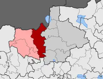 Карта общины:  — Поликастрон  — по часовой стрелке сверху: Аксьюполис, Эвропос, Гумениса, Ливадия[англ.]