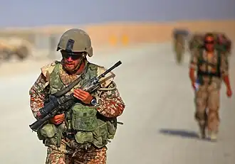 Солдаты Дании в районе базы морской пехоты США «Кэмп-Летернек» в провинции Гильменд, 26 июля 2011