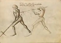 Колющий удар в спину в схватке на полэксах.