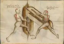 Схватка на фехтовальных щитах.