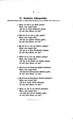 Страница с текстом баллады из книги «Библиотека немецких песен» (Deutscher Liederhort, 1856 )