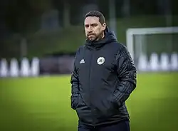 Дидзис Матисс на посту главного тренера женской сборной Латвии в 2019 году.