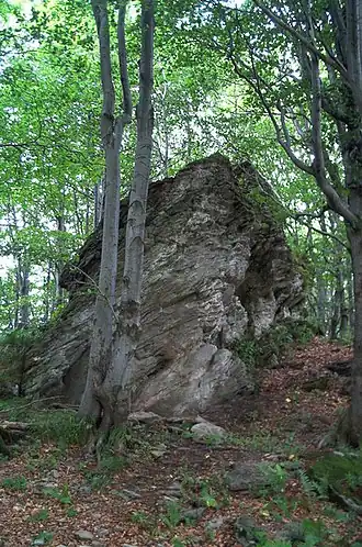 Скала Довбуша на склоне горы (на территории Украины)