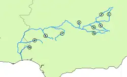 Притоки реки Гвадиана (под цифрой 9 — река Ардила)