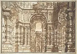 Проект декорации. Бумага, сепия, перо, кисть. Метрополитен-музей, Нью-Йорк