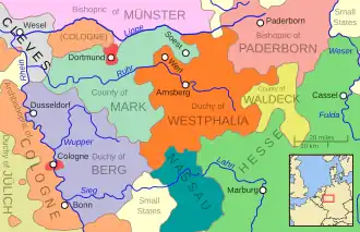 Графство Вальдек на карте Германских земель 1645 года.