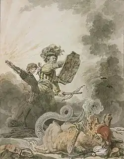 Вильгельм Телль борется с революцией. 1798. Бумага, тушь, акварель, перо, кисть. Швейцарский национальный музей, Цюрих