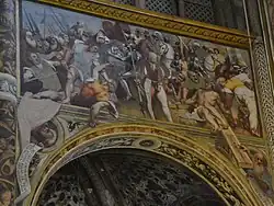 Пригвождение Христа к кресту. 1521. Фреска главного нефа собора в Кремоне, Ломбардия