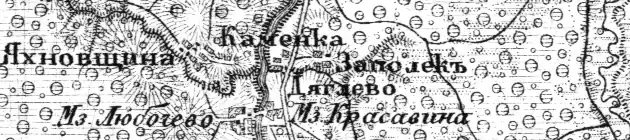 Деревня Яхновщина на карте Ф. Ф. Шуберта 1872 года