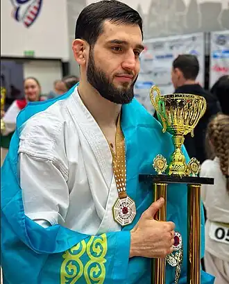 Джамбулат Ибрагимов после победы на чемпионате мира по Ашихара-каратэ, 18 ноября 2024 года, Венгрия. Четвёртый титул чемпиона мира.