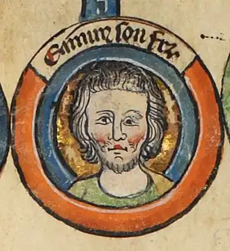 Эдмунд, граф Ланкастер. Миниатюра из «Genealogical roll of the kings of England» (1300-1308)