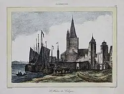 Церковь Сен-Мартен в Кёльне. 1839. Офорт, акварель