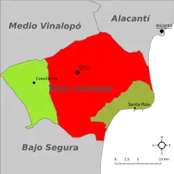 Расположение муниципалитета Эльче на карте провинции