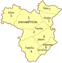 Карта административного деления Елизаветпольской губернии