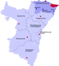 Кантон на карте департамента Нижний Рейн