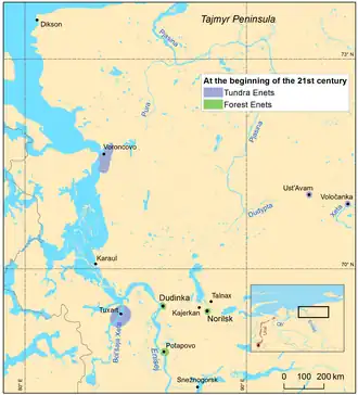 Современное распространение энецких языков
