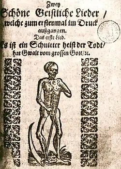 Иллюстрация к песне «Es ist ein Schnitter heist der Todt» из издания Й. Шультеса (ок. 1660)