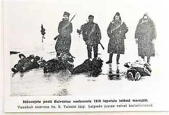 Тела убитых мятежниками в Куйвасту людей на льду Балтийского моря