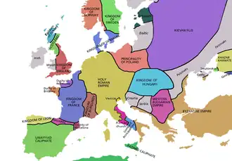 Венгерское княжество на карте Европы в 998 году