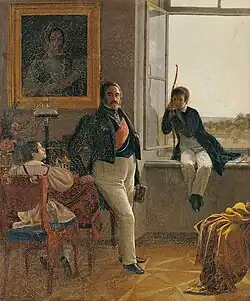 Портрет Александра Сергеевича с детьми работы Евграфа Крендовского, 1830-е гг.