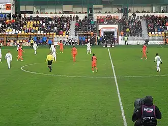 Вид на крытую трибуну «A» (видна остеклённая ложа для VIP-персон), 2017 год