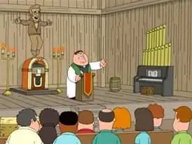 Питер проповедует в «Первой Объединённой Церкви Фонца»