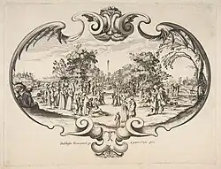 Веер с фигурками в саду. Копия офорта Стефано делла Белла