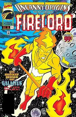 Огненный Лорд на обложке комикса Uncanny Origins #4 (Октябрь 1996)Художник — Дэйв Хувер.
