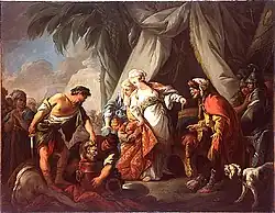 Томирис, погружающая голову Кира Великого в чашу с кровью. Римская премия. 1766. Холст, масло. Высшая школа изящных искусств, Париж