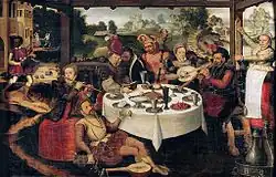 Блудный сын среди куртизанок. Дерево, масло. Музей Майера ван ден Берга, Антверпен