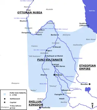 Султанат Сеннар во время своего расцвета в 1700 году