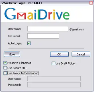 Скриншот программы Gmail Drive