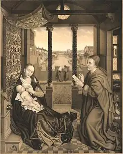 Святой Лука рисует Деву Марию. По картине Рогира ван дер Вейдена. Из коллекции Братьев Буассере. 1826. Литография