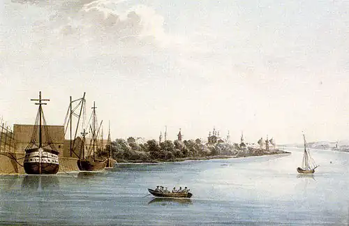 Вид Архангельска с Мосеева острова. Вид на Бор  Троицкий собор.