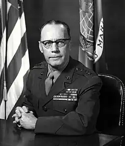 A black and white image of Randolph Pate, a white male in his Marine Corps dress uniform