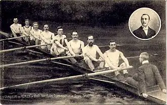 Экипаж Королевского гребного клуба Гента — победитель Хенлейской королевской регаты 1909 года. Реми Орбан — четвёртый слева.