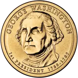 Аверс первого доллара президентской серии с изображением Вашингтона