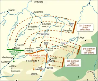 Карта немецкого вторжения в Бельгию