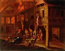 Пожар в деревне. Холст, масло. Национальная галерея Словении, Любляна