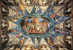 Дж. Дженга. Карл V прибывает в Сан-Петронио в Болонье на императорскую коронацию в 1530 году. Плафон «Камеры полубюстов»