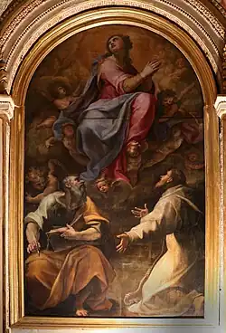 Ассунта (Вознесение Мадонны) со святыми Матфеем и Франциском. 1586. Капелла Чириако Маттеи в церкви Санта-Мария-ин-Арачели в Риме
