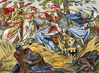 Картина Германа Плюддемана Битва королей Адольфа Нассауского и Альбрехта Австрийского в битве при Гёлльхейме (1855 год).