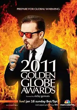 Официальный постер 68-й церемонии с изображением ведущего Рики Джервейса