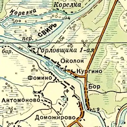 Деревня Кирьяновщина на карте РККА 1940 года