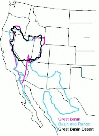 Пустыня находится в зоне Great Basin Province[англ.] (чёрным), в северной части Большого Бассейна