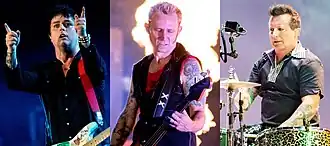 Выступление Green Day на фестивале Rock am Ring в 2022 году. Слева направо: Билли Джо Армстронг, Майк Дёрнт и Тре Кул