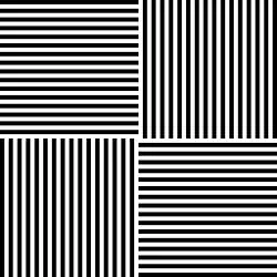 Эффект Маккалоу: Все фрагменты квадрата одного цвета, однако если увеличить изображение, будет казаться что два фрагмента имеют красный оттенок.